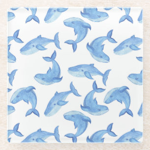 Dessous-de-verre En Verre Motif de baleine bleue d'aquarelle