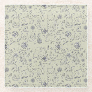 Dessous-de-verre En Verre Motif de bande dessinée avec les chats drôles