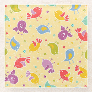 Dessous-de-verre En Verre Motif de bébé avec les oiseaux mignons