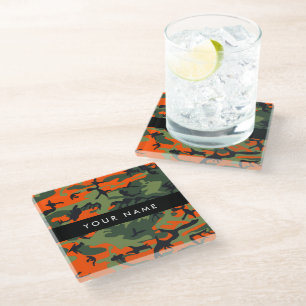 Dessous-de-verre En Verre Motif de camouflage orange, Votre nom, Personnalis