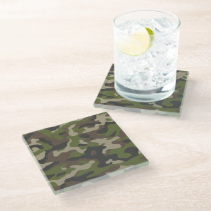 Dessous-de-verre En Verre Motif de camouflage vert