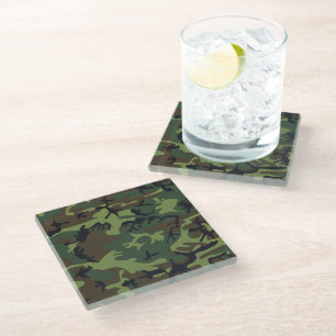 Dessous-de-verre En Verre Motif de camouflage vert, motif militaire, armée