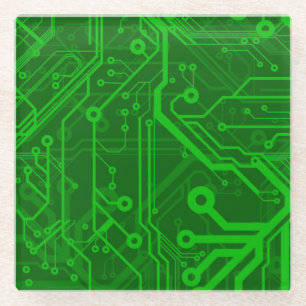Dessous-de-verre En Verre Motif de carte électronique de vert
