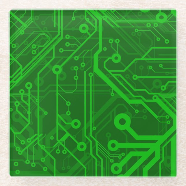 Dessous-de-verre En Verre Motif de carte électronique de vert (Devant)
