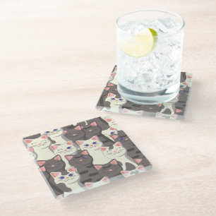 Dessous-de-verre En Verre Motif de chats blancs et gris