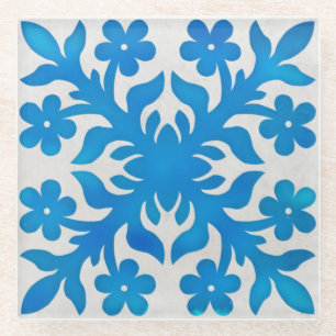 Dessous-de-verre En Verre motif de courtepointe hawaïen à carreaux vintages