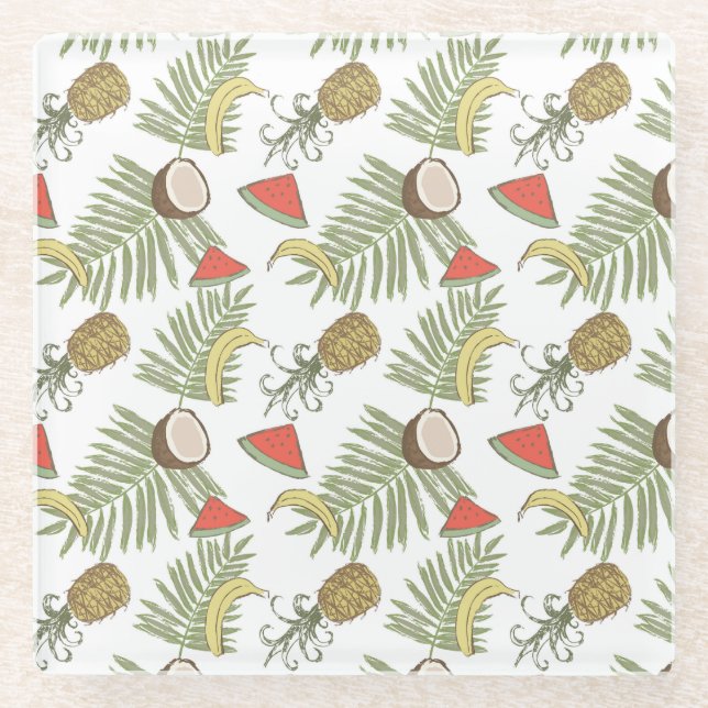 Dessous-de-verre En Verre Motif de croquis de fruits tropicaux (Devant)