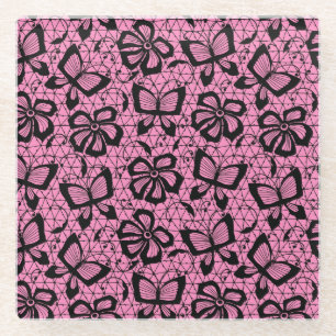 Dessous-de-verre En Verre motif de dentelle avec des papillons