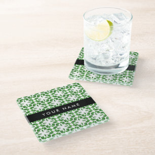 Dessous-de-verre En Verre Motif de feuille, Feuilles vertes, Votre nom