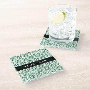 Dessous-de-verre En Verre Motif de feuille, feuilles vertes, votre nom