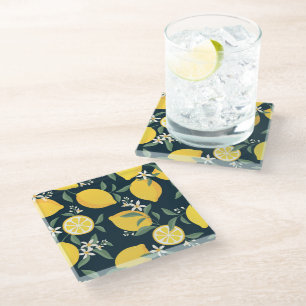 Dessous-de-verre En Verre Motif de feuille jaune citron