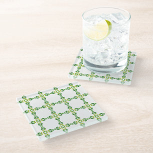 Dessous-de-verre En Verre Motif de feuille, motif de feuilles, feuilles vert