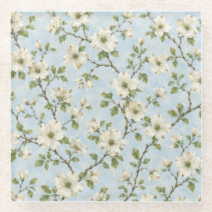 Dessous-de-verre En Verre Motif de fleur de cornouiller du Sud sur fond bleu