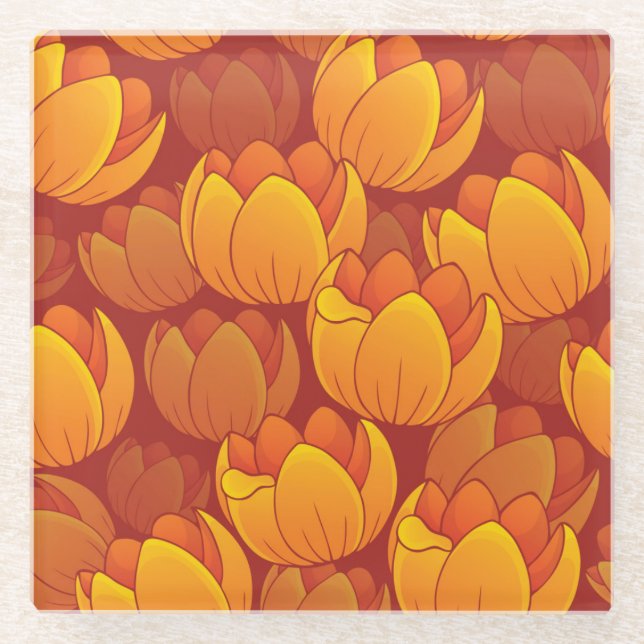 Dessous-de-verre En Verre Motif de fleur d'or (Devant)