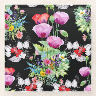 Dessous-de-verre En Verre Motif de fleurs colorées d'été de pavot