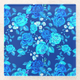 Dessous-de-verre En Verre Motif de fleurs de rose bleue classique-87600
