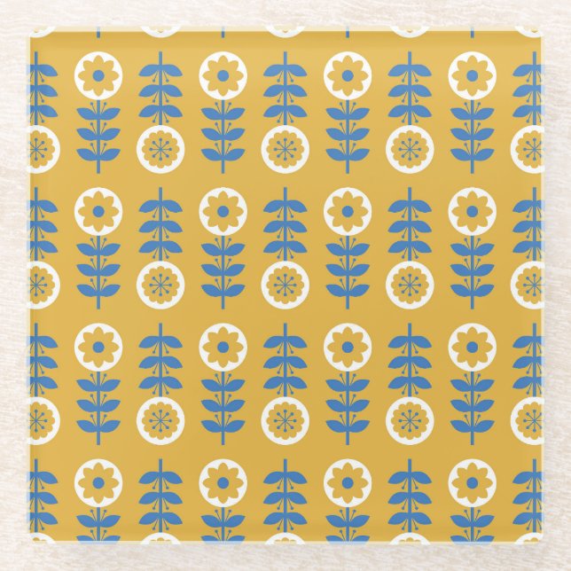 Dessous-de-verre En Verre Motif de fleurs stylisées scandinave (Devant)