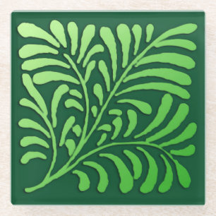 Dessous-de-verre En Verre motif de fougères Art déco - tons verts