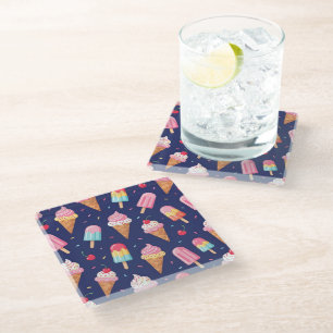 Dessous-de-verre En Verre Motif de glace, de sucettes glacées et de cerises