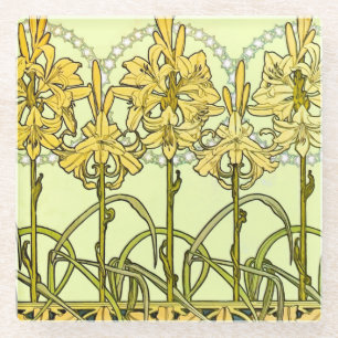 Dessous-de-verre En Verre Motif de lys Art nouveau d'Alphonse Mucha vintage