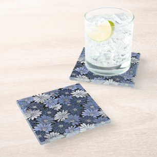 Dessous-de-verre En Verre Motif de marguerite bleu et blanc