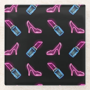 Dessous-de-verre En Verre Motif de mode avec icônes de néon.