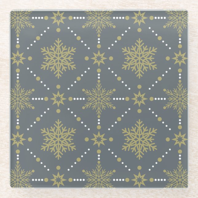Dessous-de-verre En Verre Motif de Noël Gris et Gold Snowflakes (Devant)