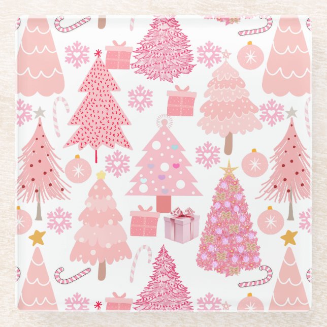 Dessous-de-verre En Verre Motif de Noël rose (Devant)