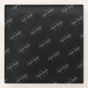 Dessous-de-verre En Verre Motif de nom en monogramme gris très foncé et noir
