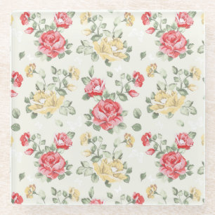 Dessous-de-verre En Verre Motif de papier peint d'élégance des roses roses