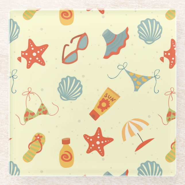 Dessous-de-verre En Verre Motif de plage d'été (Devant)