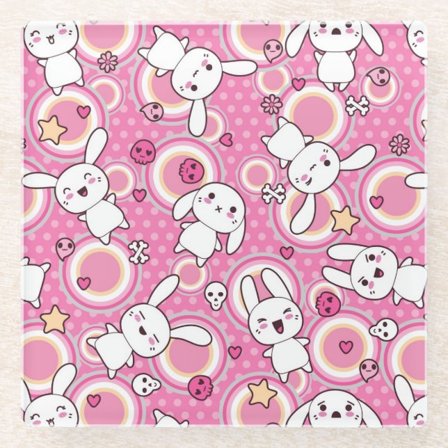 Dessous-de-verre En Verre motif de rose de kawaii (Devant)