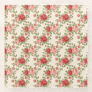 Dessous-de-verre En Verre Motif de roses vintage shabby chic