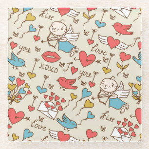 Dessous-de-verre En Verre Motif de Saint-Valentin avec le cupidon