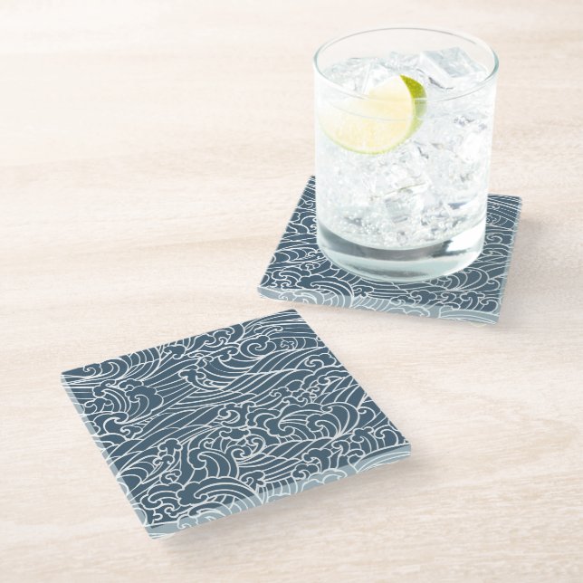 Dessous-de-verre En Verre Motif de style Wave japonais (Incliné)