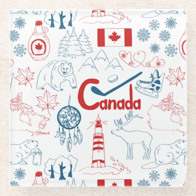 Dessous-de-verre En Verre Motif de symboles du Canada | (Devant)