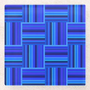 Dessous-de-verre En Verre Motif de tissage à bandes bleues