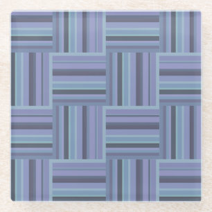 Dessous-de-verre En Verre Motif de tissage à rayures bleu-gris