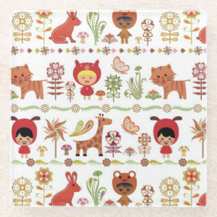 Dessous-de-verre En Verre Motif d'enfant et d'animaux