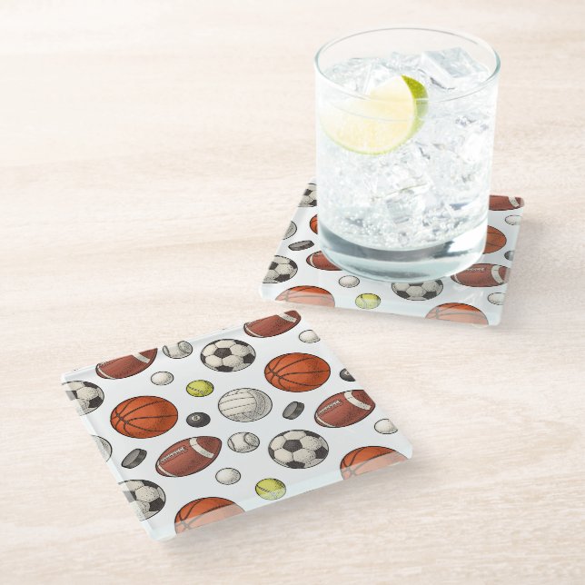 Dessous-de-verre En Verre Motif d'équipements sportifs (Incliné)