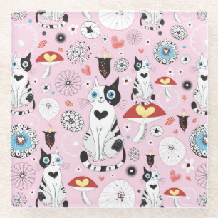 Dessous-de-verre En Verre motif des chats et des fleurs