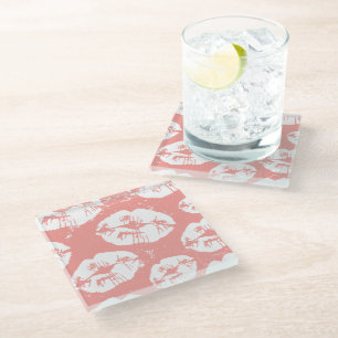 Dessous-de-verre En Verre motif des lèvres baiser