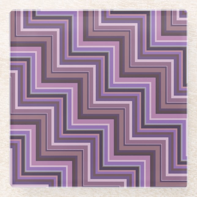 Dessous-de-verre En Verre Motif d'escaliers à rayures mauve (Devant)