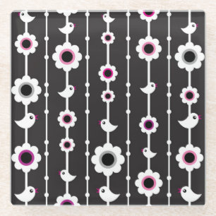 Dessous-de-verre En Verre motif d'oiseau et de fleurs