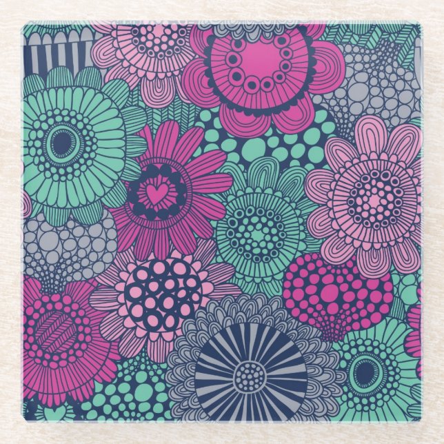 Dessous-de-verre En Verre motif élégant et lumineux de magnifiques fleurs (Devant)