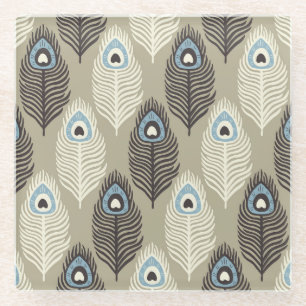 Dessous-de-verre En Verre Motif en plumes de paon, style vintage.