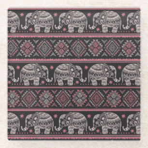 Dessous-de-verre En Verre Motif ethnique noir d'éléphant