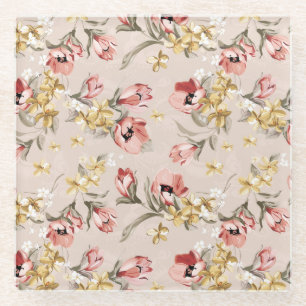 Dessous-de-verre En Verre Motif floral 3 d'élégance abstraite