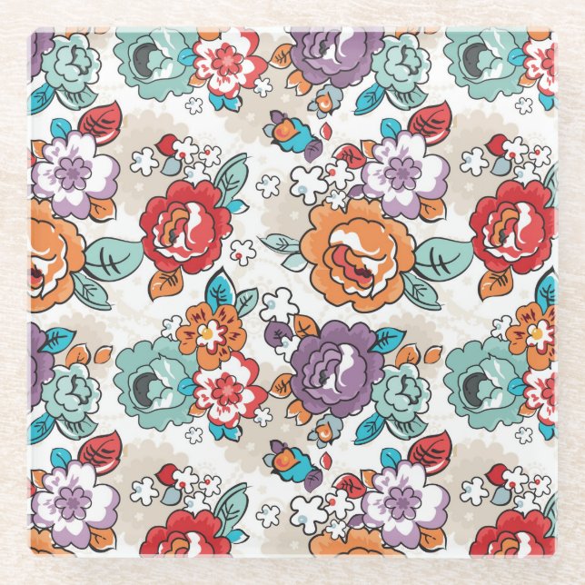 Dessous-de-verre En Verre Motif floral 5 d'élégance abstraite (Devant)