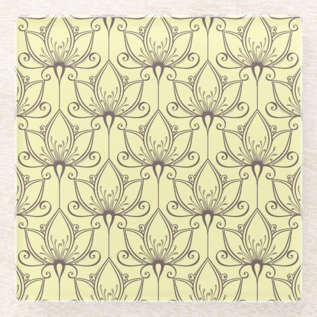Dessous-de-verre En Verre Motif floral à la crème (Devant)
